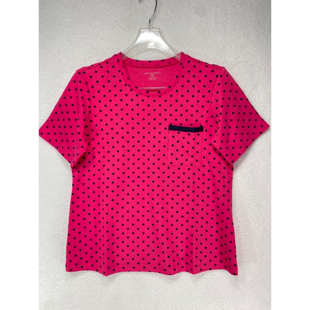 AppleSeed's Petites Women's size PM Pink / Navy Polka Dot Short Sleeve NWOT